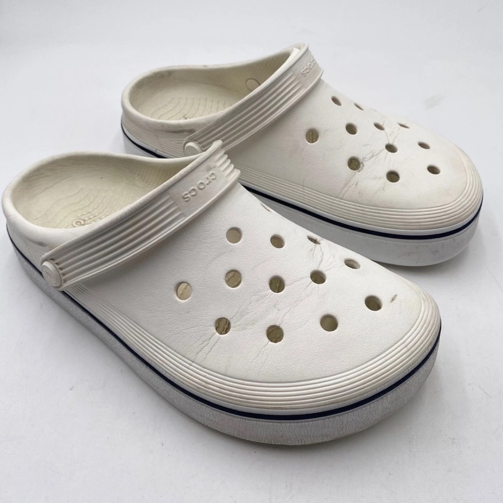 CROCS Kids White Clog with Navy Stripe